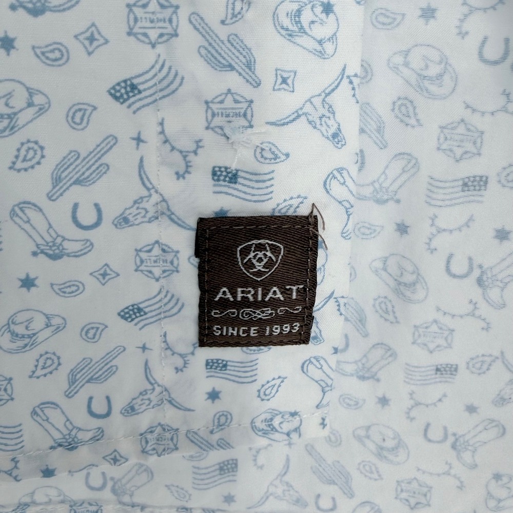 Ariat Jameson Classic Fit Short Sleeve Shirt Mens 3XL White Blue Western AOP - Picture 5 of 10